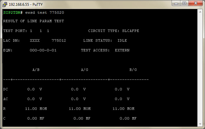 The result of the measurements and tests of the subscriber DLU EWSD line